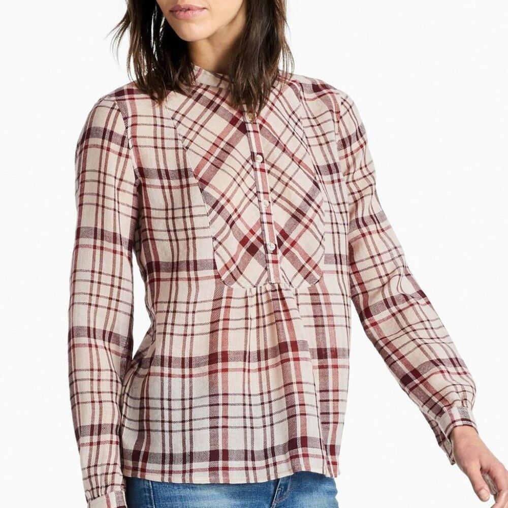 Lucky Brand Burgundy Multi-Color Long Sleeve Plaid 3/4 Button Long Sleeve XL